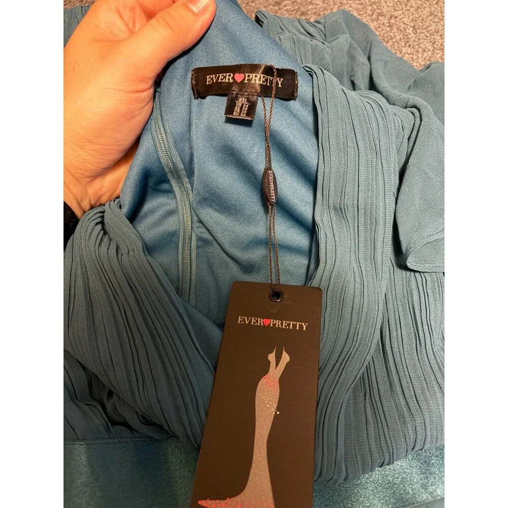 Ever-Pretty Teal Pleated V Neck Flutter Sleeve Formal Maxi Dress 8XL US 24 NWT